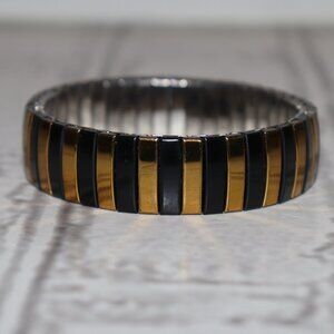 🖤✨ Black & Gold Stretch Bracelet · Watchband Style · 7.5" Around